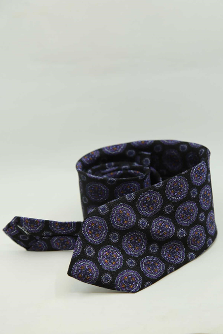 Siyah Motif Desen İtalyan İpek Kravat İK2501