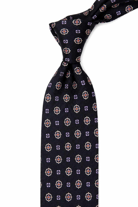 Siyah Motif Desen İtalyan İpek Kravat İK2488