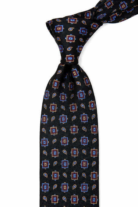 Siyah Motif Desen İtalyan İpek Kravat İK2496
