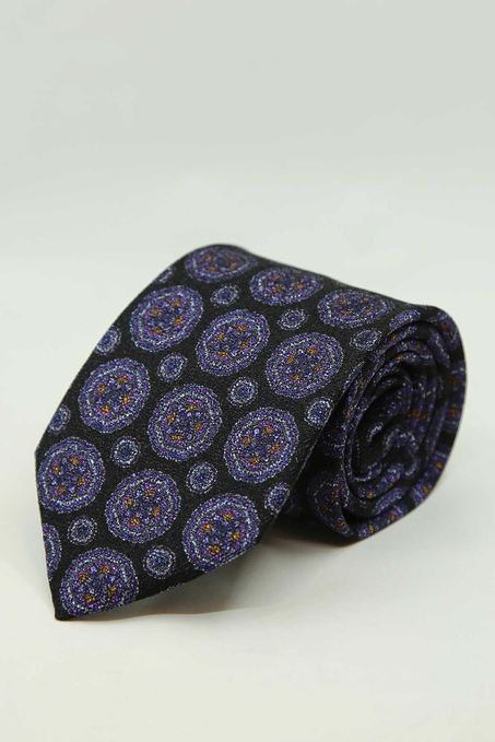 Siyah Motif Desen İtalyan İpek Kravat İK2501