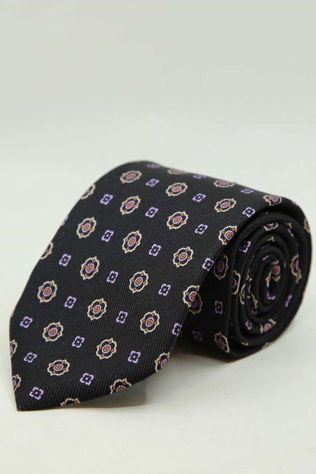Siyah Motif Desen İtalyan İpek Kravat İK2488