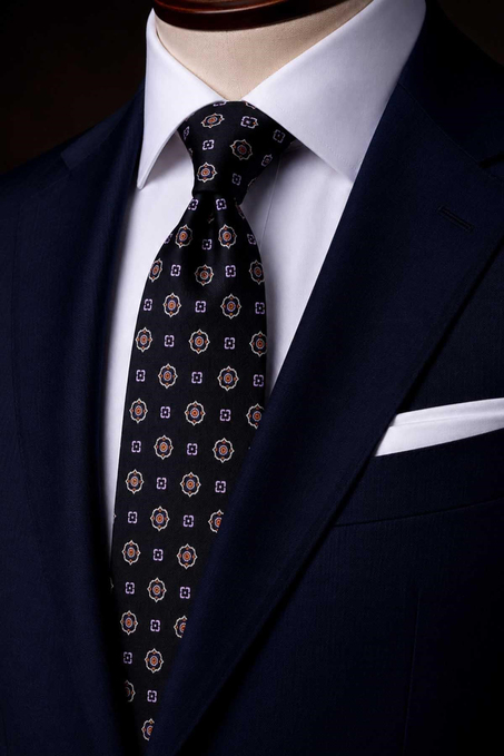 Siyah Motif Desen İtalyan İpek Kravat İK2488