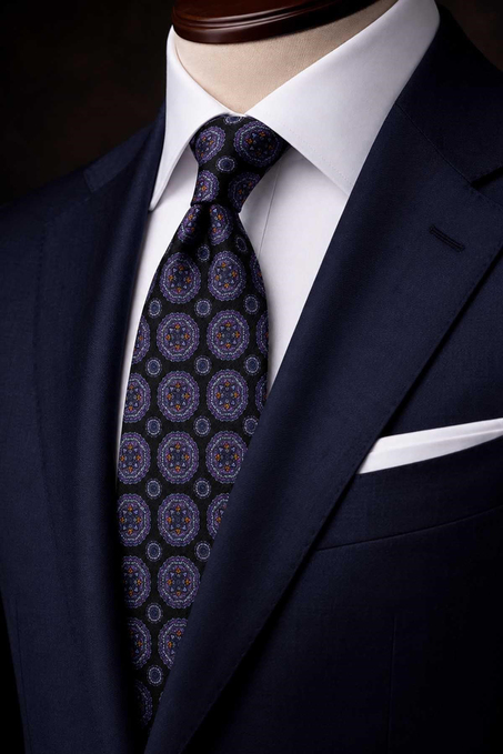 Siyah Motif Desen İtalyan İpek Kravat İK2501