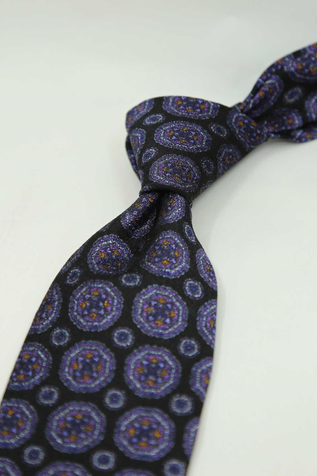 Siyah Motif Desen İtalyan İpek Kravat İK2501