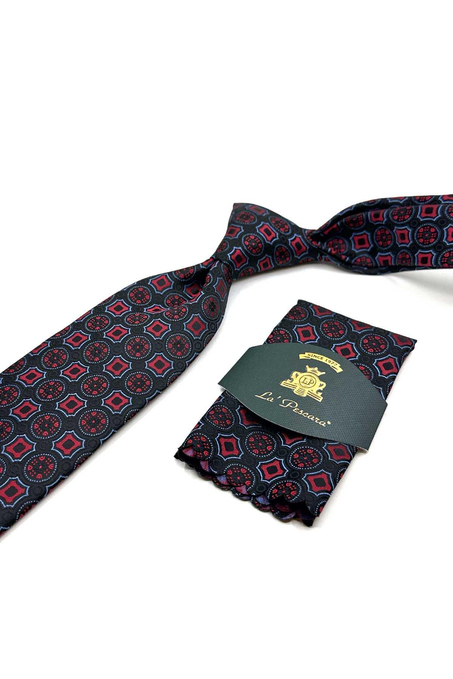 Siyah Motif Desen Mendilli Klasik Kravat KK12952