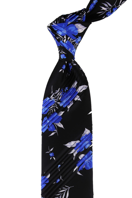 Siyah Motif Desen Piliseli İpek Kravat EST156