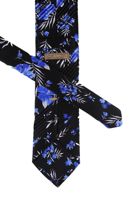 Siyah Motif Desen Piliseli İpek Kravat EST156