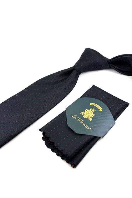 Siyah Nokta Desen Mendilli Klasik Kravat KK11197