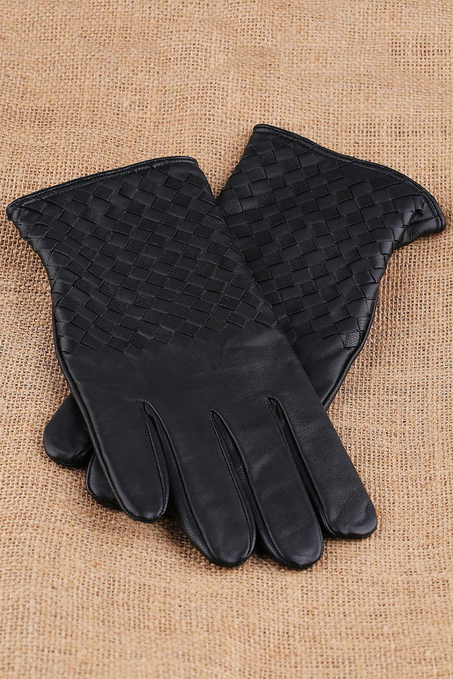 Siyah Örgü Deri Erkek Eldiven EL26