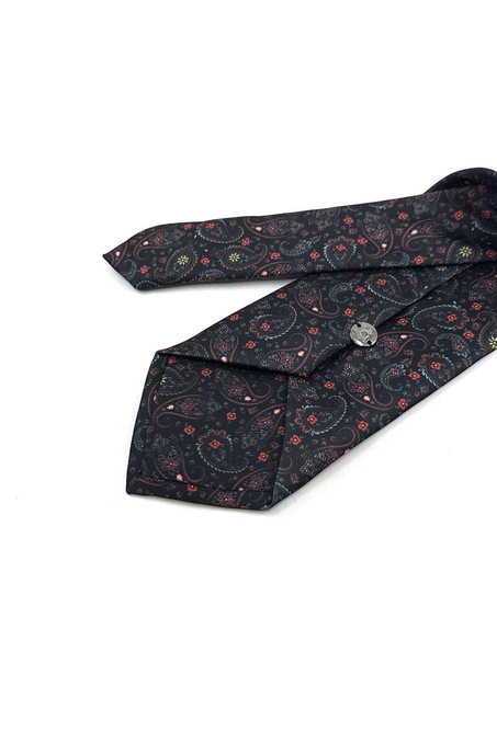 Siyah Şal Desen Baskılı Mendilli Klasik Kravat KK13348