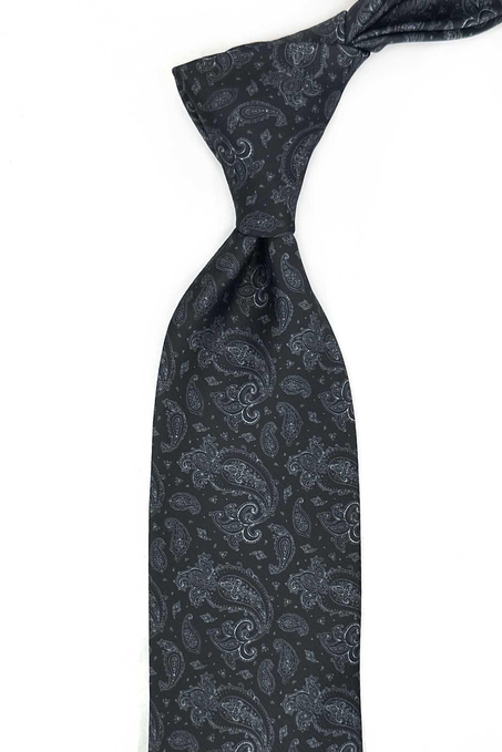 Siyah Şal Desen Baskılı Mendilli Klasik Kravat KK13358