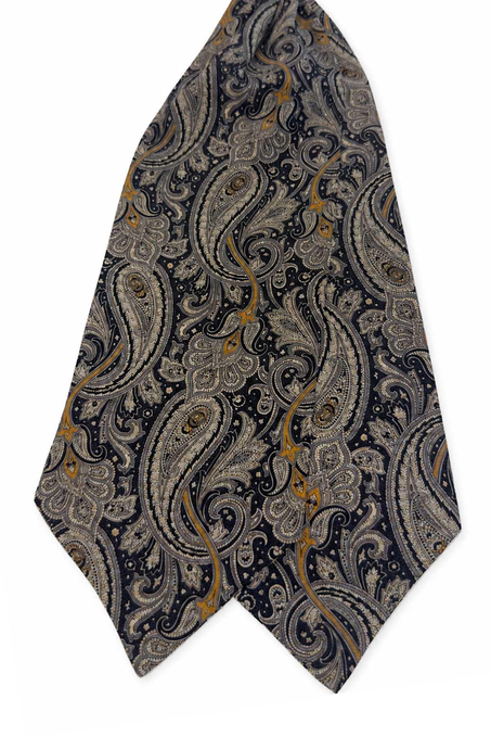 Siyah Şal Desen İtalyan İpek Ascot Kravat SAC112