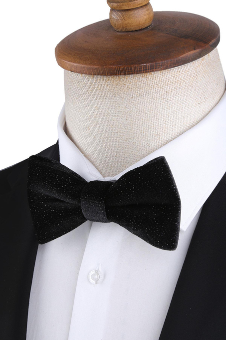 Siyah Simli Kadife Damatlık Papyon P1692