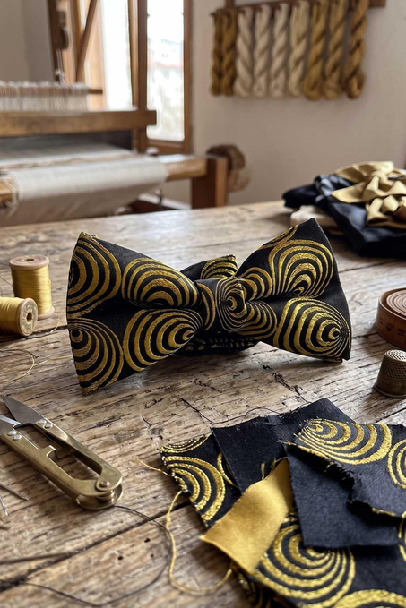 Siyah - Yeşil Motif İpek Papyon SB189