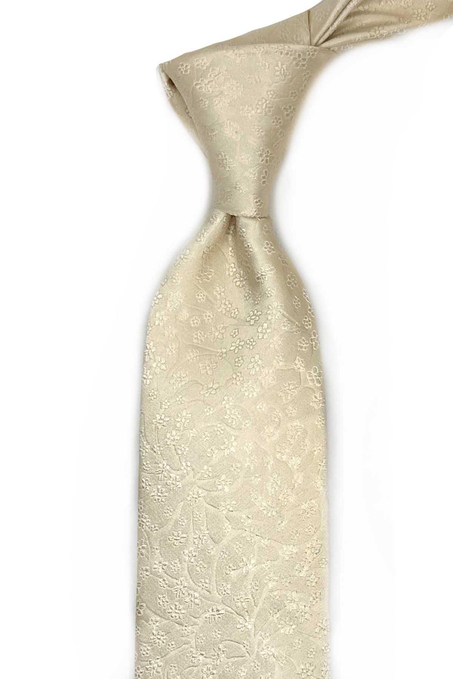 Soprazzo Style Krem Çiçek Desen İtalyan İpek Kravat İK1748