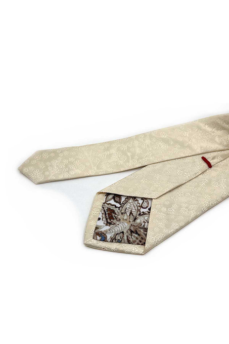 Soprazzo Style Krem Çiçek Desen İtalyan İpek Kravat İK1748