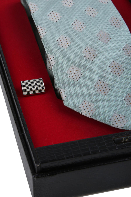 Su Yeşili İtalyan İpek Kravat Mendil Kol Düğmesi Sevgililer Günü Hediyesi SKS66