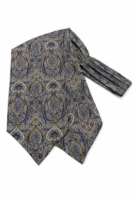 Su Yeşili Lacivert Şal Desen İtalyan İpek Ascot Kravat SAC69