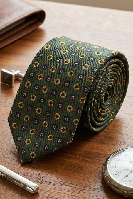 Teglio Style Haki Şal Desen İtalyan İpek Kravat İK2219