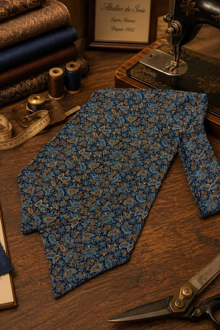 Tukuaz Turuncu Şal Desen İtalyan İpek Ascot Kravat SAC136