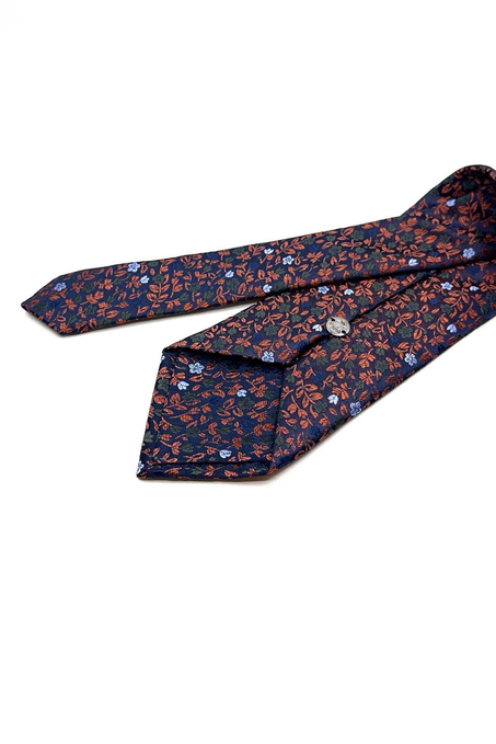 Turuncu Çiçek Desen Mendilli Klasik Kravat KK12979