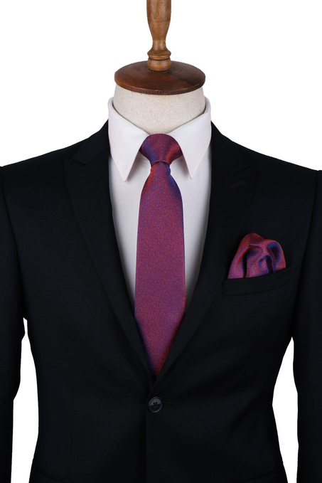 Turuncu Kum Desen Mendilli Klasik Kravat KK10209