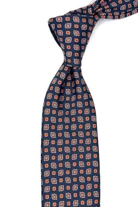 Turuncu - Laci Motif Desen Mendilli Klasik Kravat KK12984