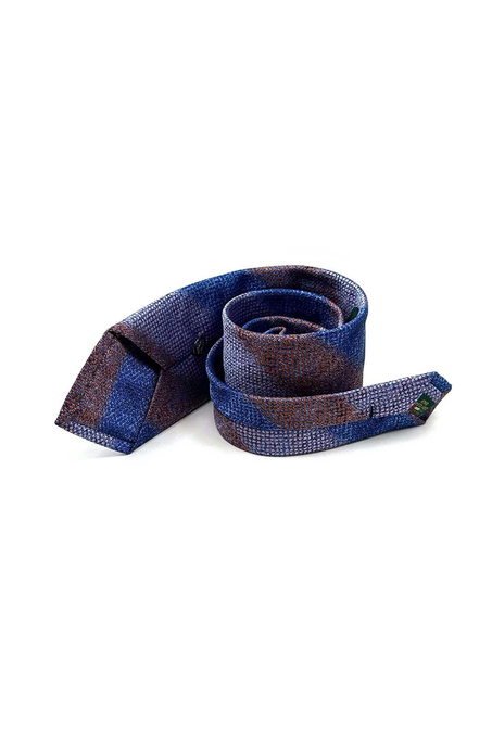 Turuncu - Mavi Çizgi Desen Mendilli Klasik Kravat KK13070