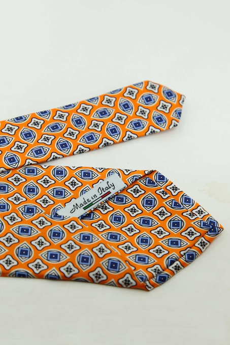 Turuncu Motif Desen İtalyan İpek Kravat İK2542