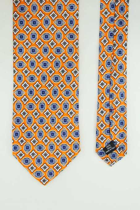 Turuncu Motif Desen İtalyan İpek Kravat İK2542