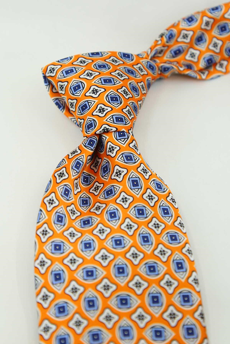Turuncu Motif Desen İtalyan İpek Kravat İK2542