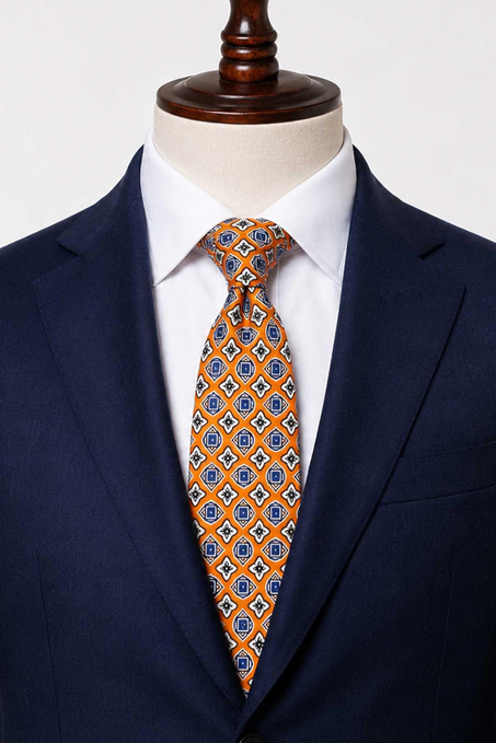 Turuncu Motif Desen İtalyan İpek Kravat İK2542
