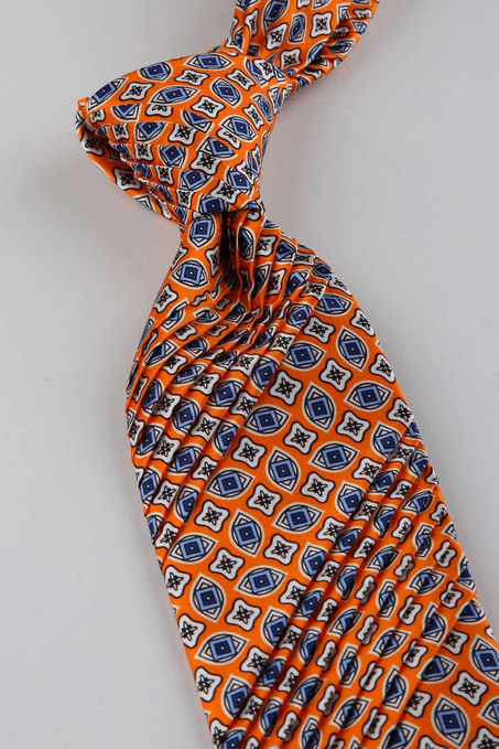 Turuncu Motif Desen İtalyan İpek Piliseli Kravat EST251