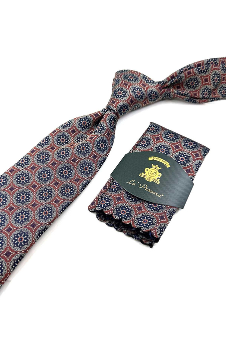 Turuncu Motif Desen Mendilli Klasik Kravat KK12676