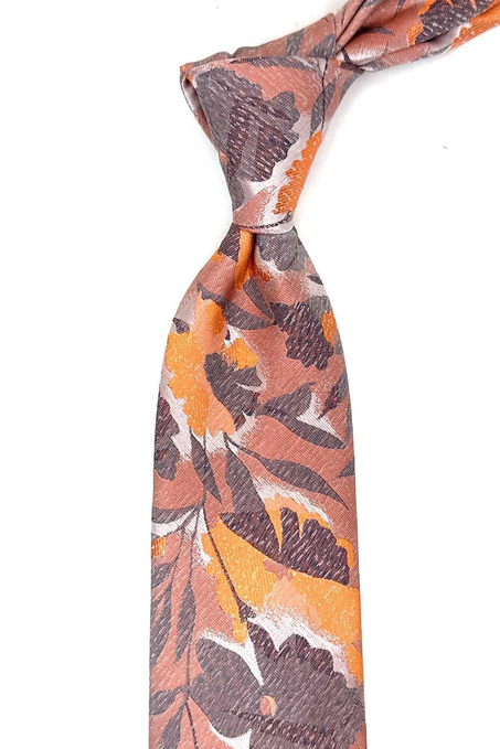 Turuncu Yaprak Desen Mendilli Klasik Kravat KK13079