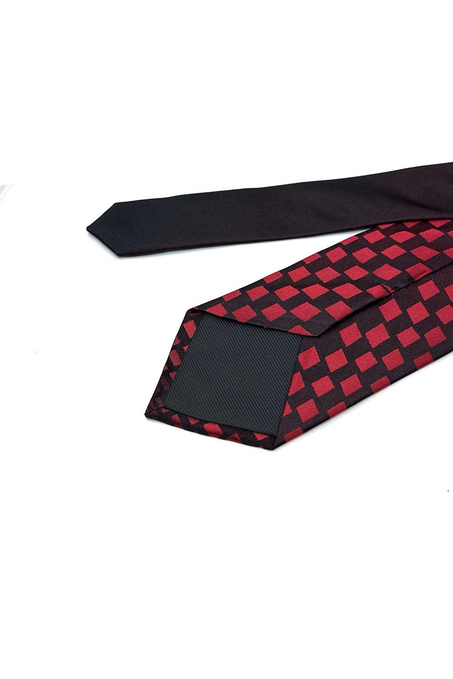 Vallica Style Kırmızı - Siyah İtalyan İpek Kravat İK2162