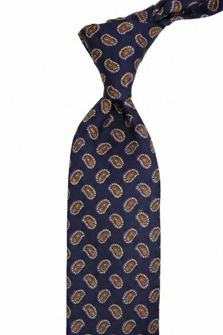Verzasca Style Lacivert Şal Desen İtalyan İpek Kravat İK2242