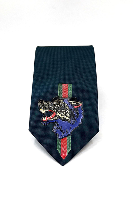 Yeşil Düz Kurt Arma Baskılı Kravat KK11702