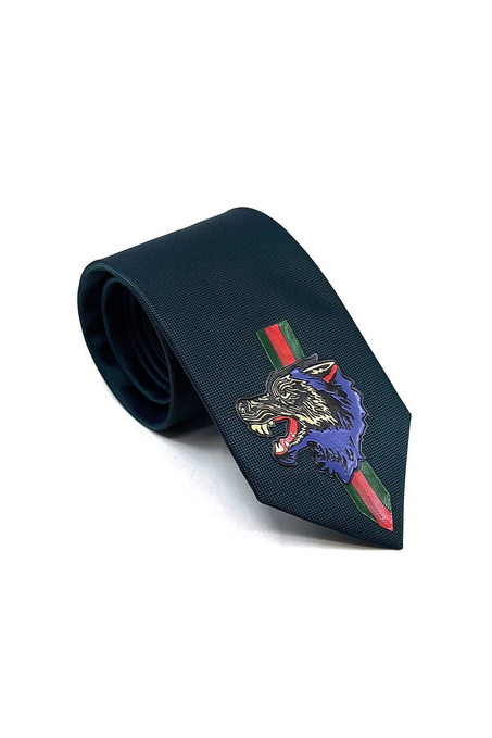 Yeşil Düz Kurt Arma Baskılı Kravat KK11702