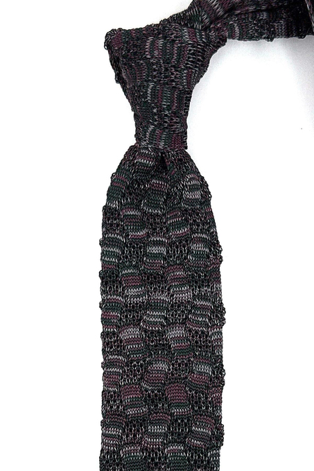 Yeşil - Gül Kurusu Motif Desen Örgü Kravat ÖR8359