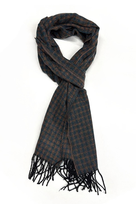 Yeşil - Kahve Motif Desen Erkek Kaşkol K509