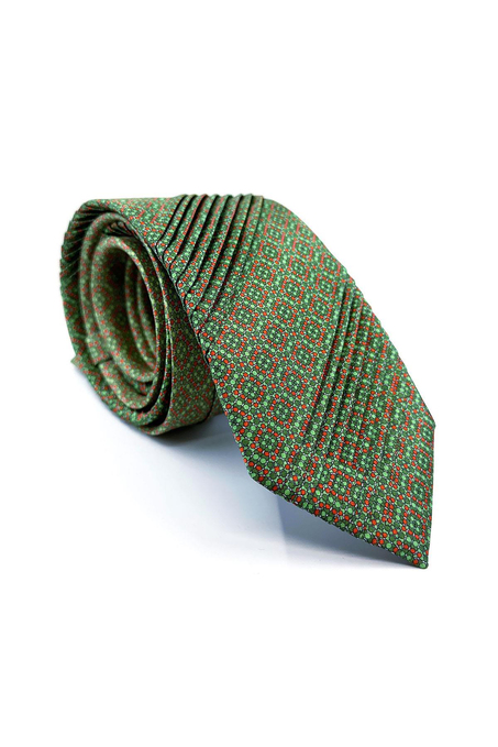 Yeşil Küçük Desen İtalyan İpek Piliseli Kravat EST162