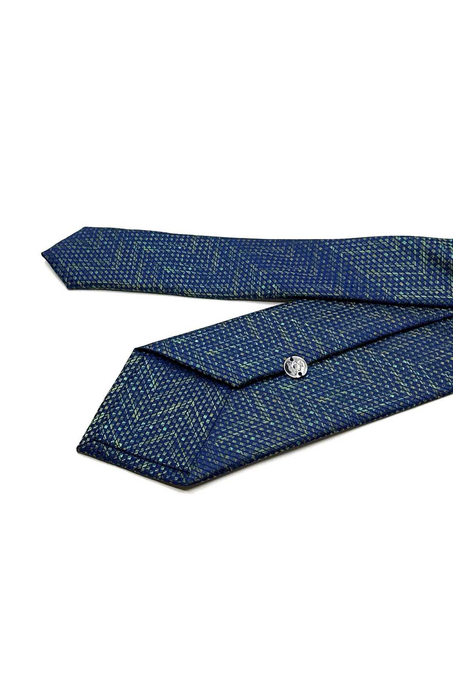 Yeşil - Lacivert Kum Desen Mendilli Klasik Kravat KK12936