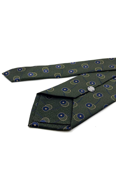 Yeşil Lacivert Motif Desen Mendilli Klasik Kravat KK13980