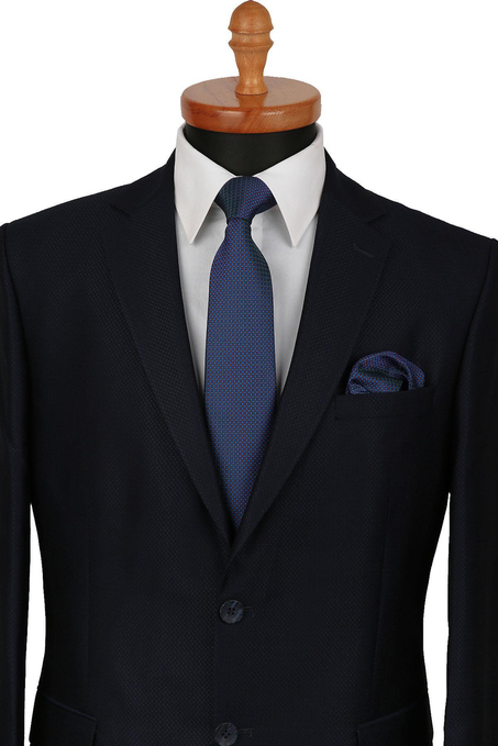 Yeşil - Mavi  Nokta Desen Mendilli Klasik Kravat KK9383