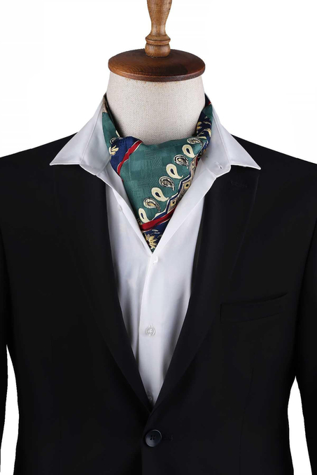 Yeşil Motif Desen Erkek Ascot Fular K642