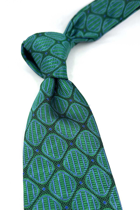 Yeşil Motif Desen İtalyan İpek Kravat İK2618