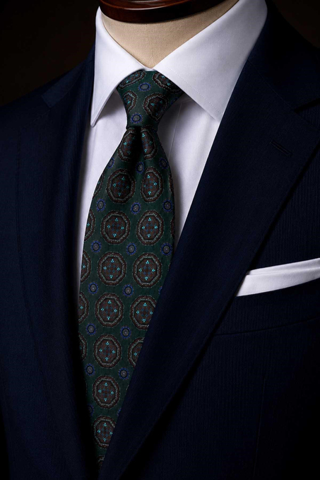 Yeşil Motif Desen İtalyan İpek Kravat İK2493