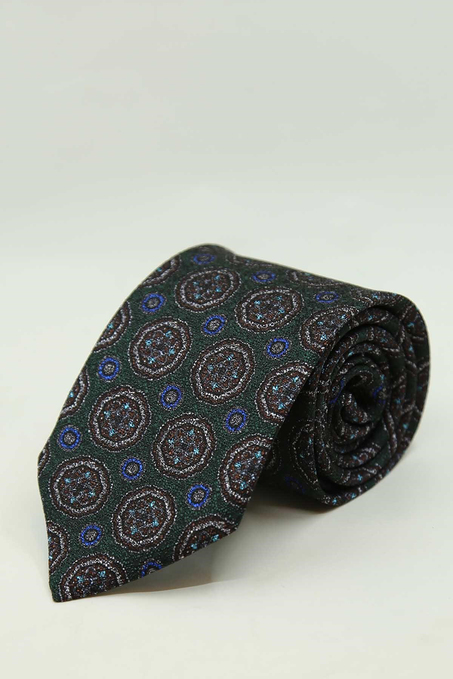 Yeşil Motif Desen İtalyan İpek Kravat İK2493