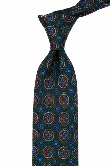 Yeşil Motif Desen İtalyan İpek Kravat İK2493